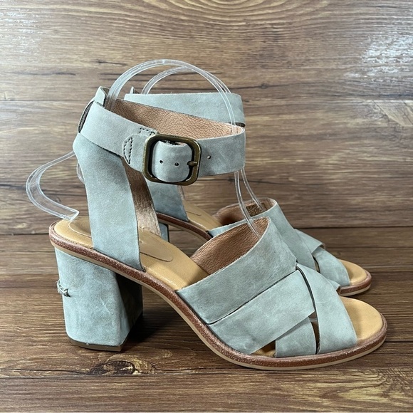 UGG Sandra Gray Leather Block Heel Sandals Women’s Size 7 Shoes - Picture 1 of 10